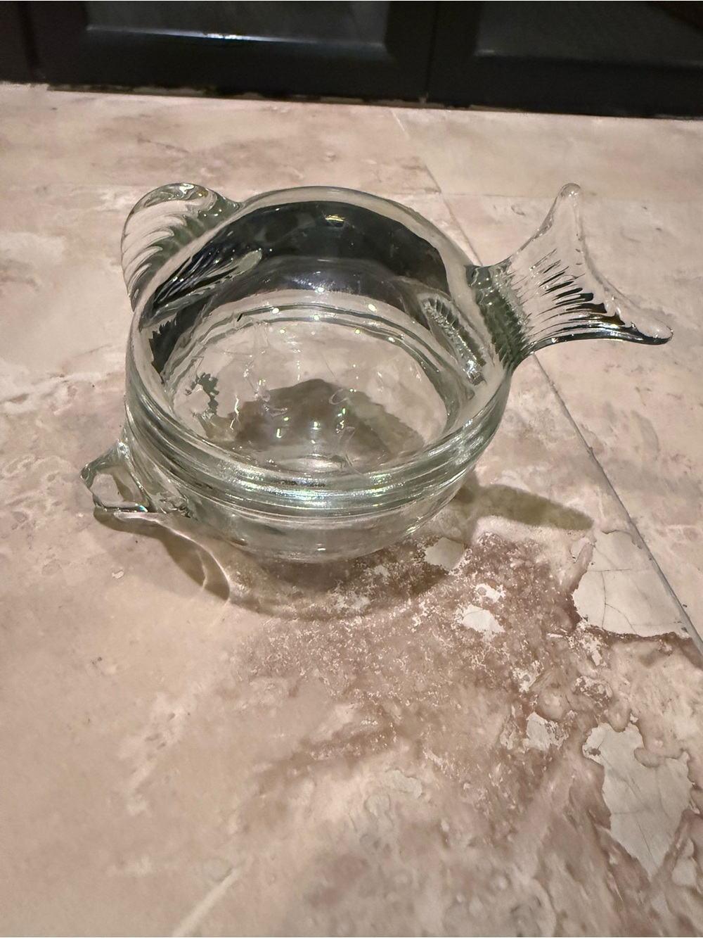 Vintage ANCHOR HOCKING USA Fish Shaped Glass Trinket Dish W/Lid Clear Glass Fish